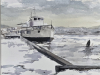Daniella Toscanini, "Harbor Silence", Watercolor, 10"x10"